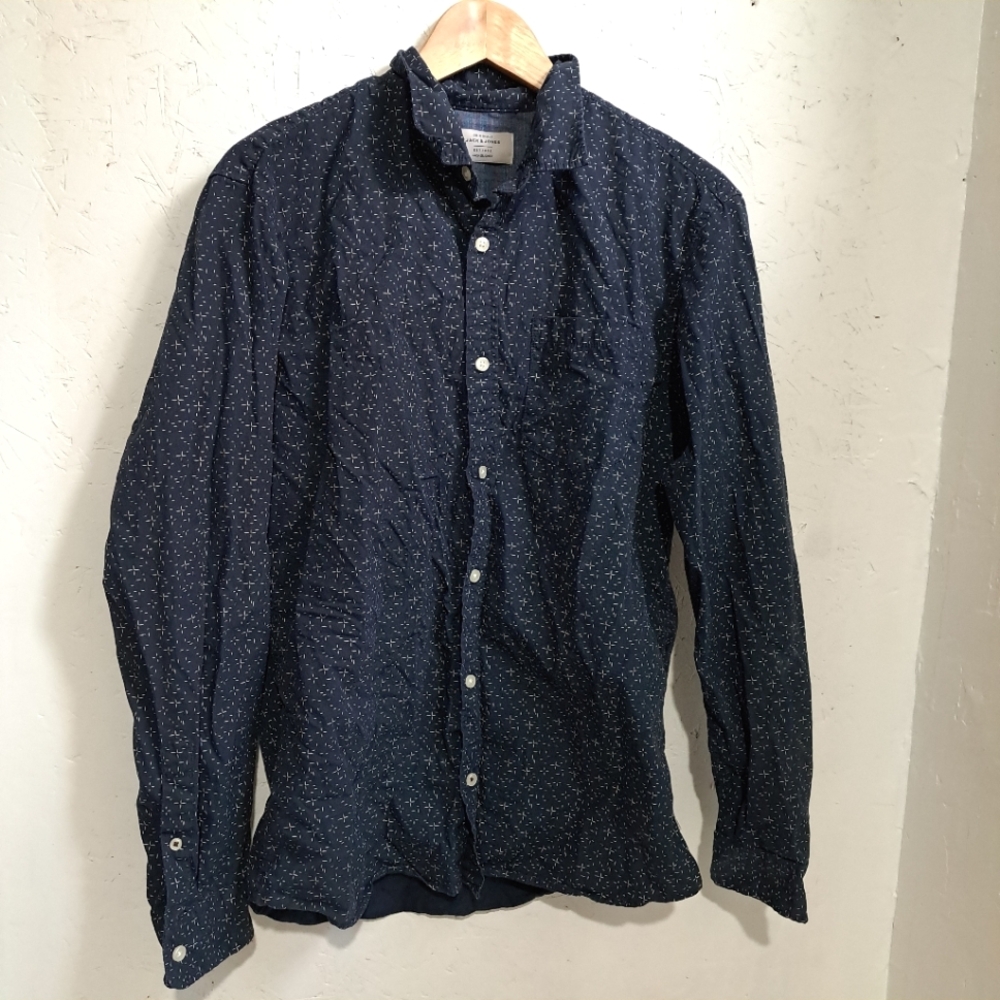 Jack & Jones | Navy blue patterned button up men's dress shirt